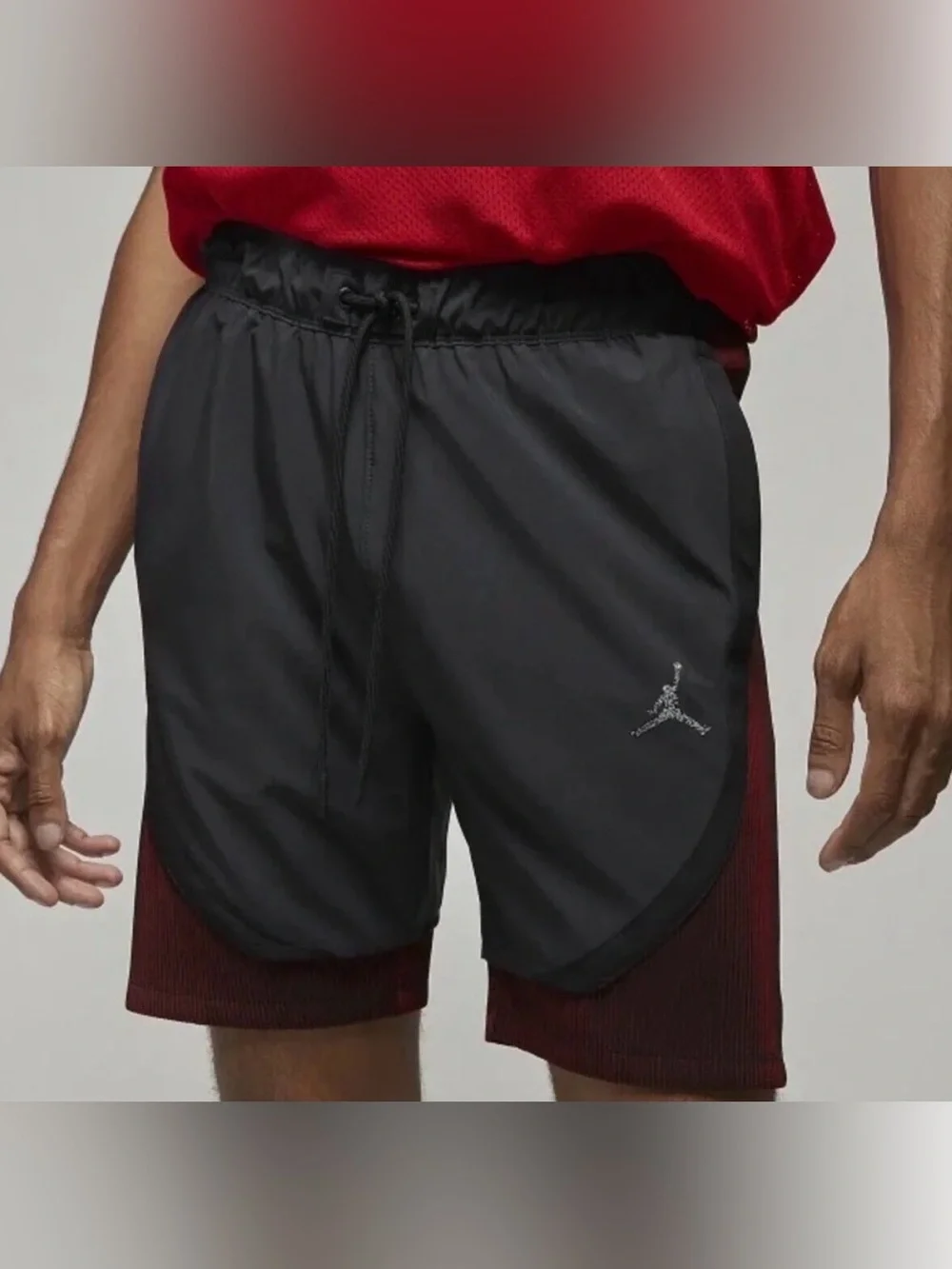 Jordan Black Athletic Layered Training Shorts with Red Underlayer